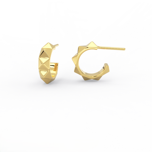 Apex Studded Huggie Earrings in 14K yellow gold with geometric pyramid stud design