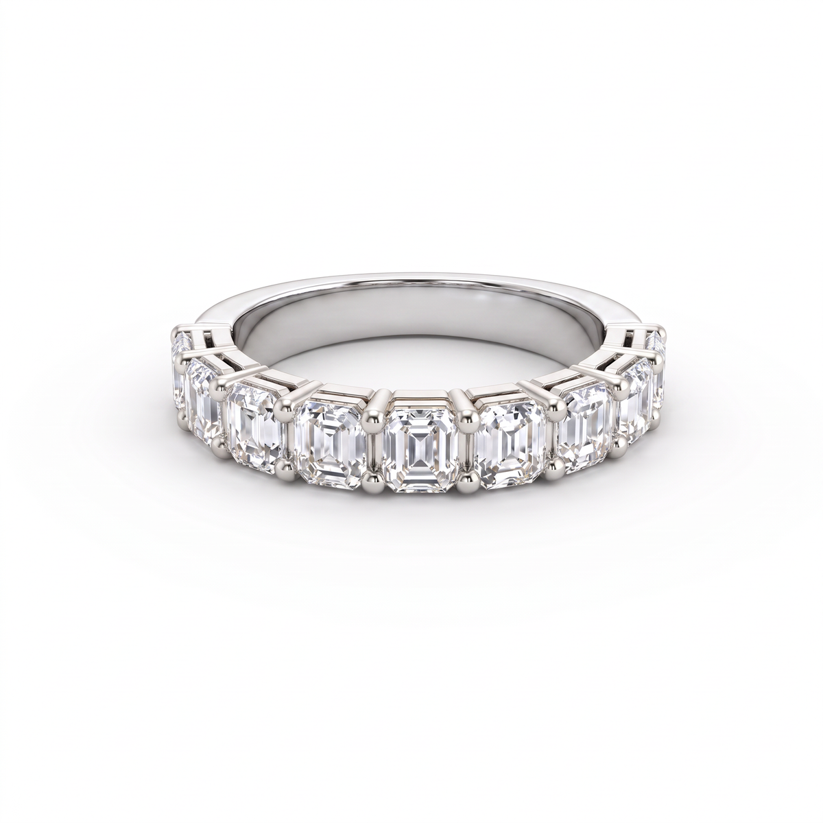 2.25ct Asscher cut Lab-Grown Diamond half eternity band in 14K white gold, front view