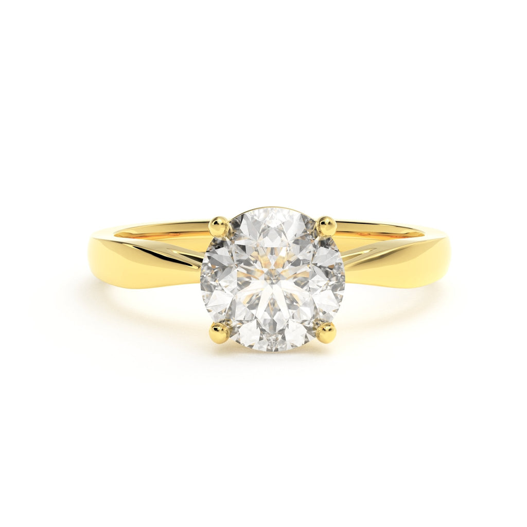 1.5ct round diamond tapered cathedral solitaire ring in 14k yellow gold