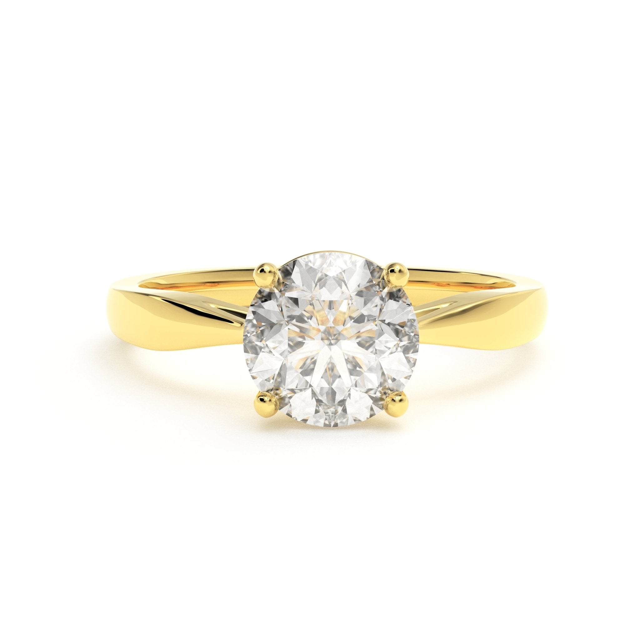 1.5ct round diamond tapered cathedral solitaire ring in 14k yellow gold
