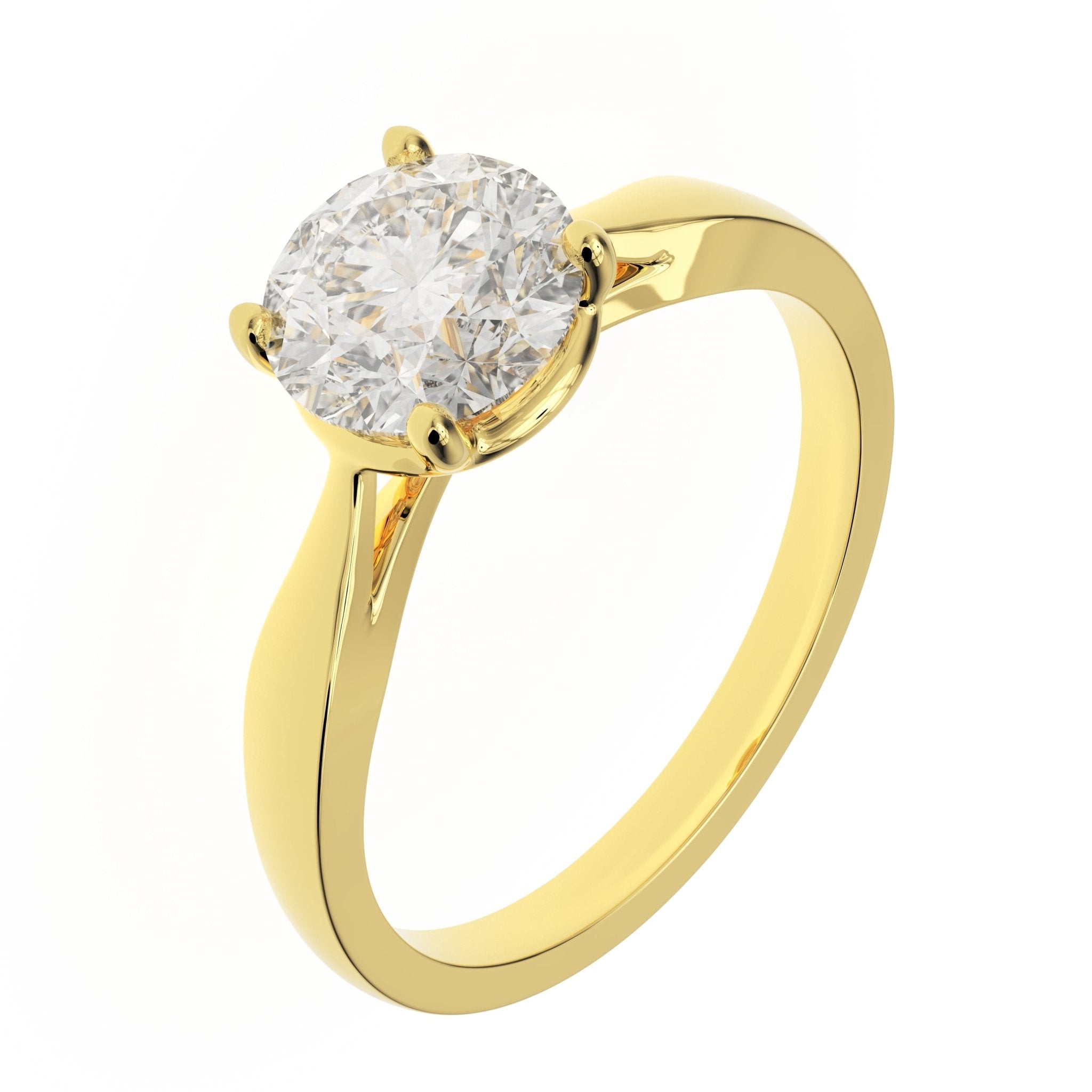 1.5ct tapered cathedral solitaire engagement ring in 14k yellow gold