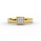 princess cut bezel diamond ring in solid 14K yellow gold – front view