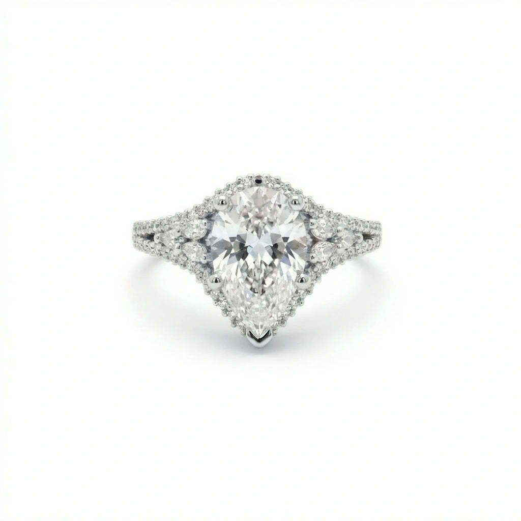 Aurelia Crown Pear Diamond Ring in 14K rose gold - top view showing vintage-inspired crown design
