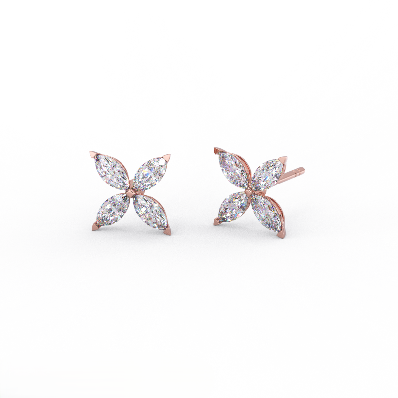 Aurelia marquise diamond stud earrings in 14K rose gold floral cluster with sparkling petal shape