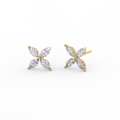 Aurelia marquise diamond flower stud earrings in 14K yellow gold with four petal cluster design