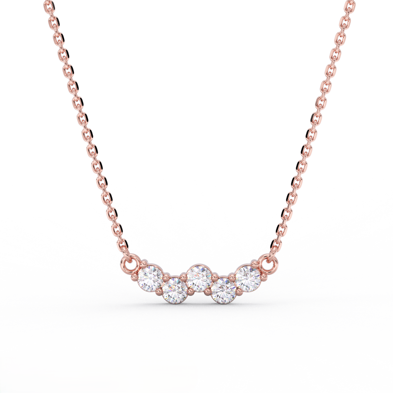 Aurelia Wave Diamond Bar Necklace in 14K rose gold - front view showing romantic pink gold wave diamond bar pendant.