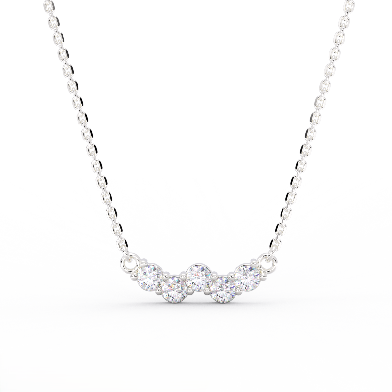 Aurelia Wave Diamond Bar Necklace in 14K white gold - front view showing bright white gold 5-diamond wave pendant.