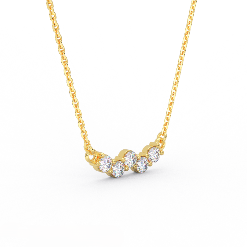 Aurelia Wave Diamond Bar Necklace in 14K yellow gold - angle view showing graduating diamond wave and delicate chain.