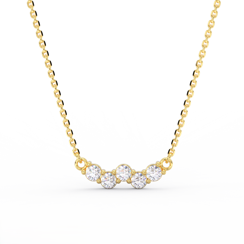 Aurelia Wave Diamond Bar Necklace in 14K yellow gold - front view showing 5-stone wave formation on cable chain.