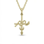 Aurex Aquarius Zodiac Necklace in 14K yellow gold, front view showing full sculptural Aquarius pendant on cable chain