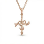 Aurex Aquarius Zodiac Necklace in 14K rose gold, front view showing full sculptural Aquarius pendant on cable chain