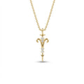 Aurex Aries Zodiac Diamond Necklace in 14K yellow gold, front view showing ram horn symbol, diamond stem, and star bail on cable chain