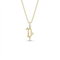 Aurex Capricorn Zodiac Diamond Necklace in 14K yellow gold, front view showing sculptural Capricorn glyph with diamond crown and beaded drop on cable chain
