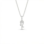 Aurex Leo Zodiac Diamond Necklace in 14K white gold, front view showing open Leo glyph with four-pointed star cutout and twin lab-grown diamonds on cable chain