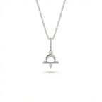 Aurex Libra Zodiac Diamond Necklace in 14K white gold, front view showing Libra scales symbol with crescent arch, horizontal bar, and twin lab-grown diamonds on cable chain