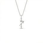 Aurex Sagittarius Zodiac Diamond Necklace in 14K white gold, front view showing diagonal arrow glyph with crescent moon accent and three lab-grown diamonds on cable chain