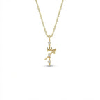 Aurex Sagittarius Zodiac Diamond Necklace in 14K yellow gold, front view showing diagonal arrow glyph with crescent moon accent and three lab-grown diamonds on cable chain