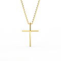 14K yellow gold minimalist cross pendant necklace with clean tapered design