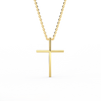 14K yellow gold minimalist cross pendant necklace with clean tapered design