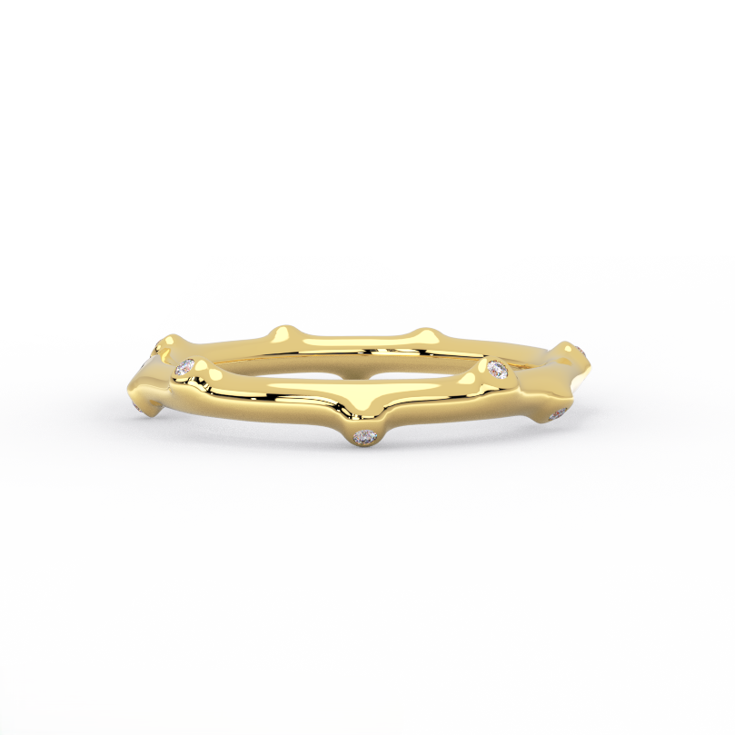 bamboo diamond ring in solid 14K yellow gold – front view