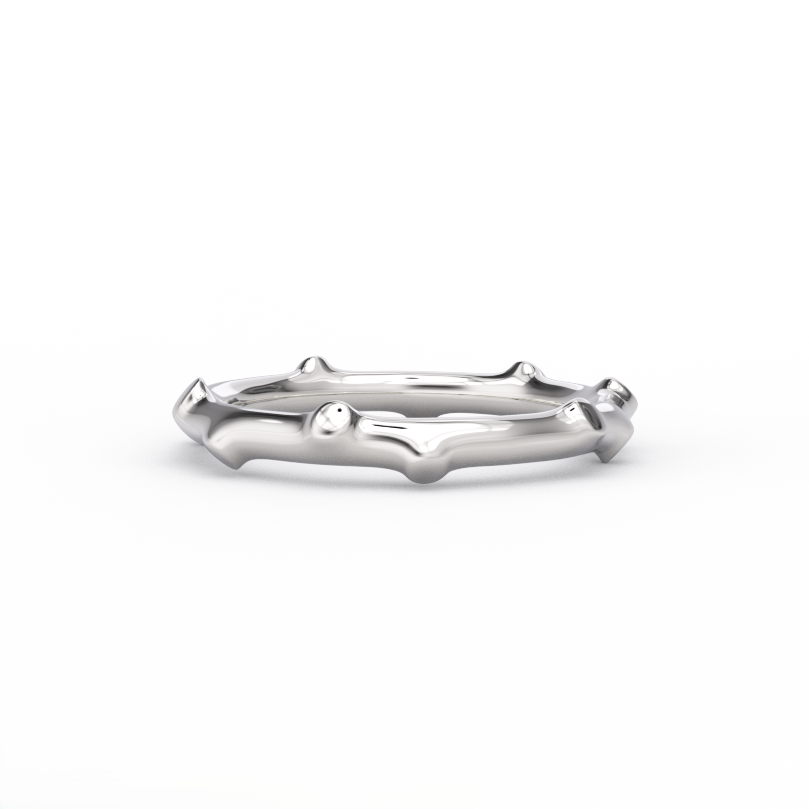 bamboo gold ring in solid 14K white gold – front view