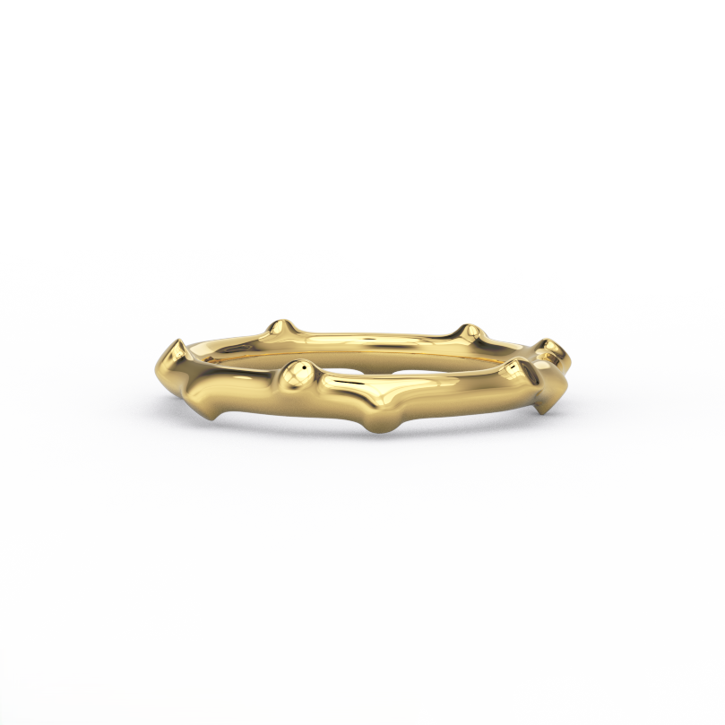 bamboo gold ring in solid 14K yellow gold – front view