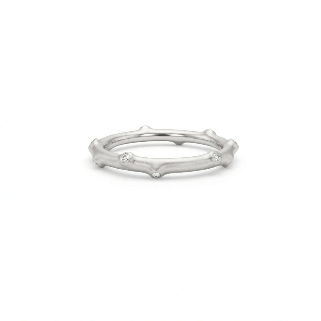 Bamboo Lab-Grown Diamond Ring in 14K yellow gold, angled view showing raised segmented bamboo structure — Black Pearl of Queens