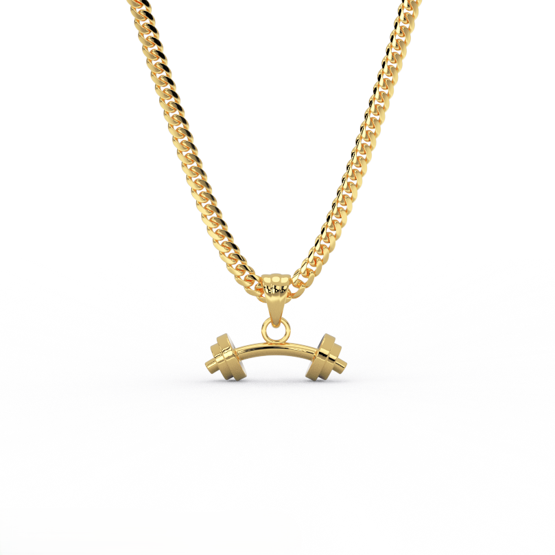 14K yellow gold barbell pendant necklace