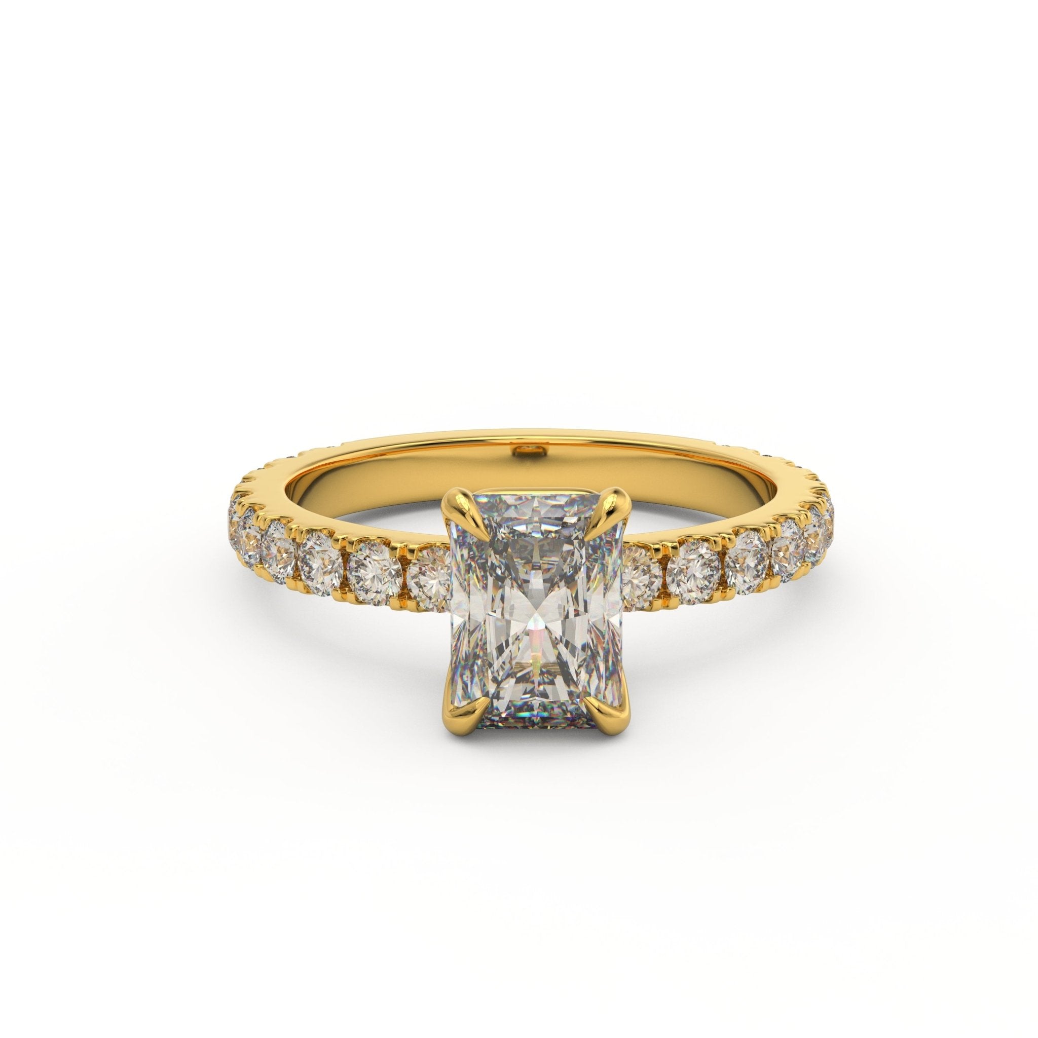 1ct emerald cut engagement ring with diamond band in 14K gold