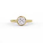 Bezel set round lab grown diamond solitaire ring in 14K yellow gold, front view
