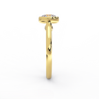 Side profile of bezel set round diamond solitaire ring in 14K yellow gold