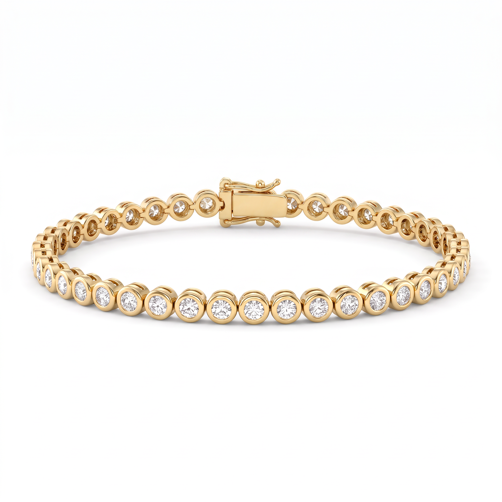 Bezel tennis bracelet in 14K yellow gold with round Lab-Grown Diamonds and box clasp