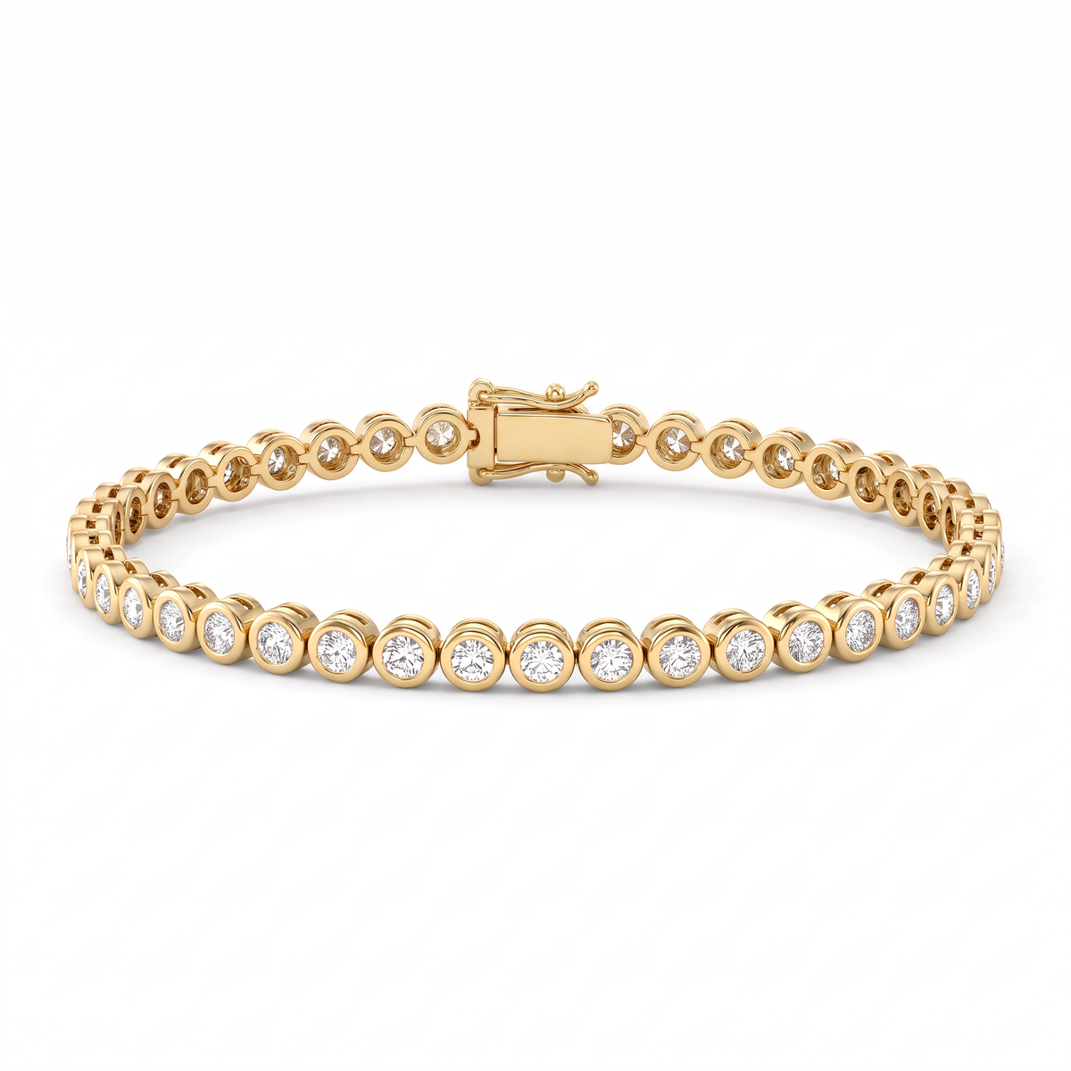 Bezel tennis bracelet in 14K yellow gold with round Lab-Grown Diamonds and box clasp