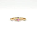 Pink sapphire and diamond bezel ring in solid 14k yellow gold minimalist design