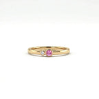 Pink sapphire and diamond bezel ring in solid 14k yellow gold minimalist design