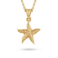 14K yellow gold starfish necklace with a hand-textured pendant on a cable chain, front view — Black Pearl of Queens