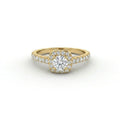 Round Lab-Grown Diamond pavé halo engagement ring in 14K yellow gold, front view — Black Pearl of Queens