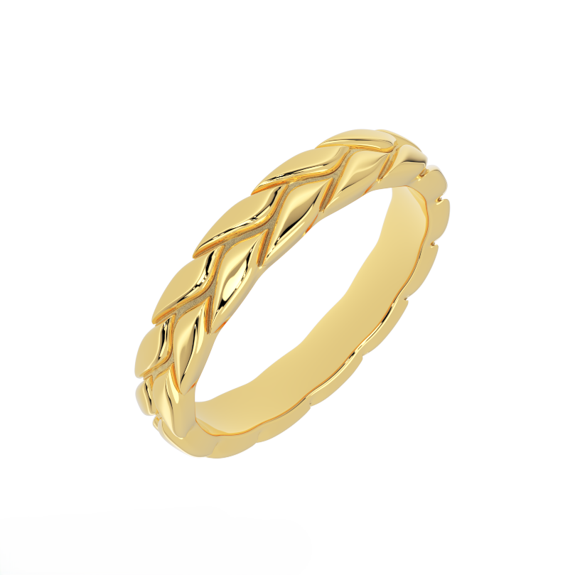 braided gold band in 14k yellow gold angled view