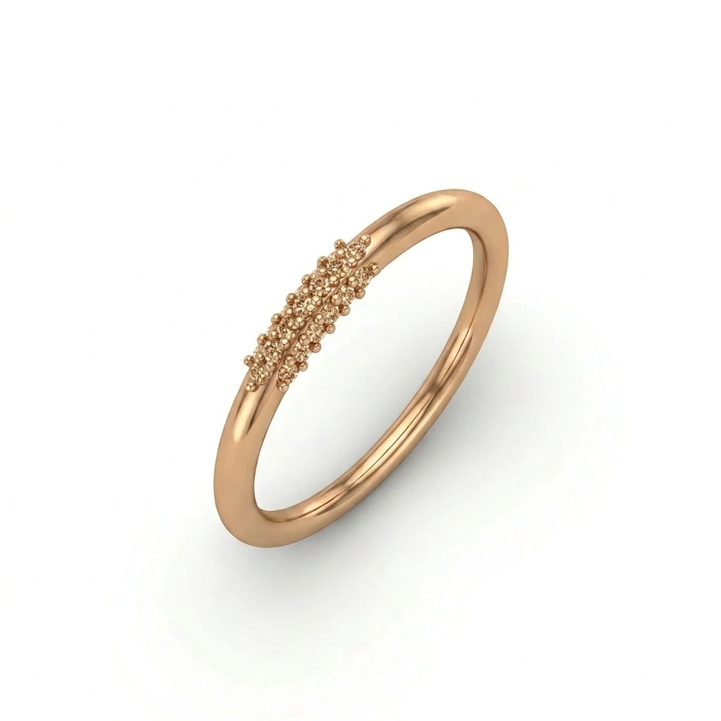 Champagne diamond pavé cluster band in 14K brown gold, three-quarter angle — Black Pearl of Queens