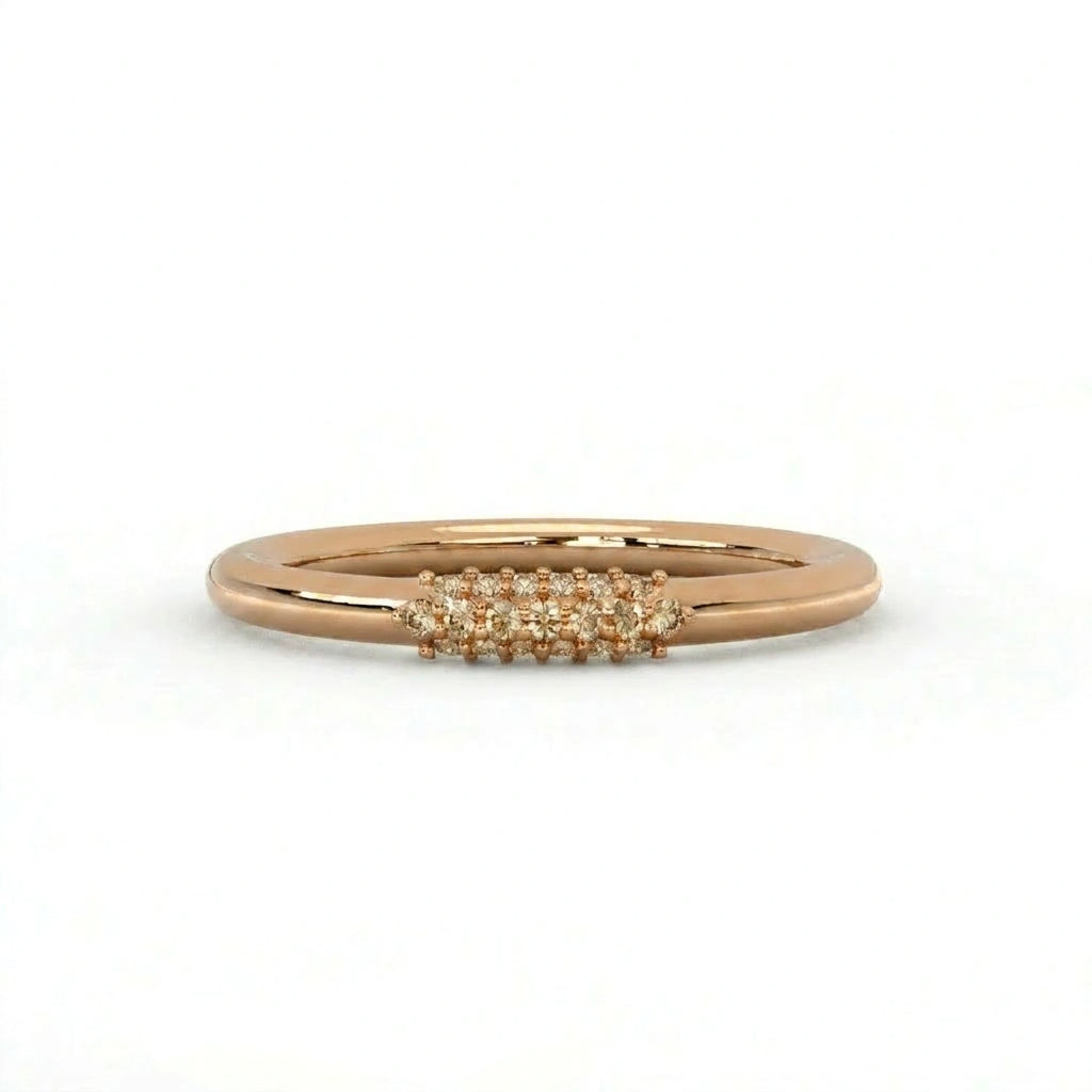 Natural champagne diamond pavé cluster band ring in 14K brown gold, front view — Black Pearl of Queens