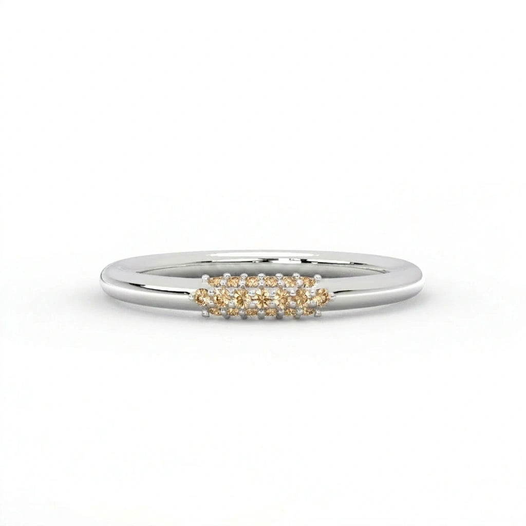Natural champagne diamond pavé cluster band ring in 14K white gold, front view — Black Pearl of Queens