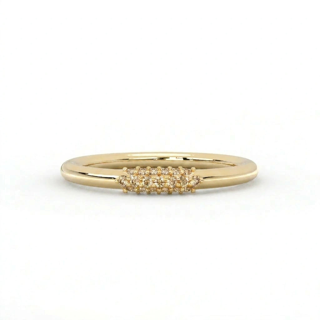 Natural champagne diamond pavé cluster band ring in 14K yellow gold, front view — Black Pearl of Queens