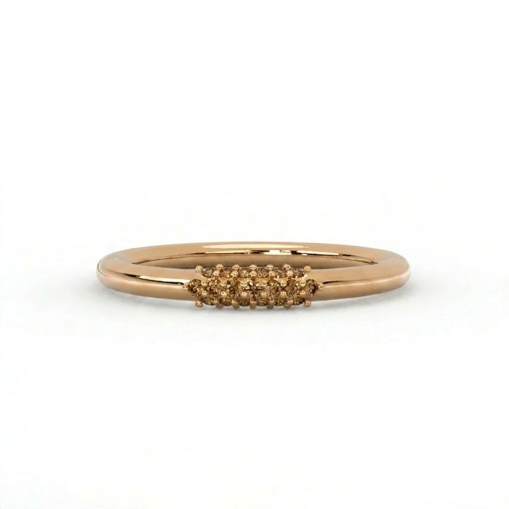 Natural cognac diamond pavé cluster band ring in 14K brown gold, front view — Black Pearl of Queens