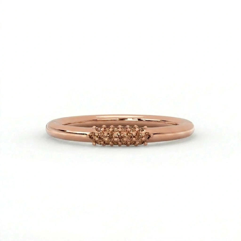 Natural cognac diamond pavé cluster band ring in 14K rose gold, front view — Black Pearl of Queens