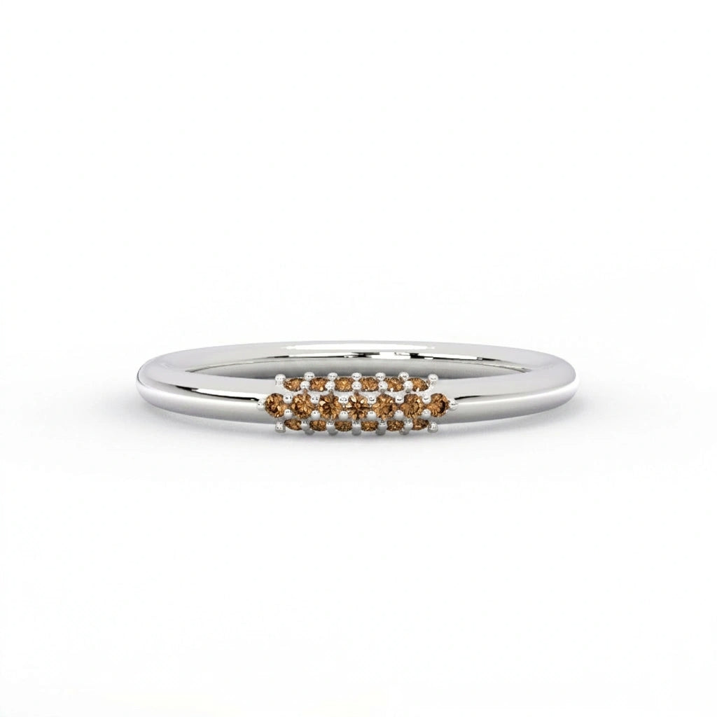 Natural cognac diamond pavé cluster band ring in 14K white gold, front view — Black Pearl of Queens