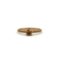Round natural cognac diamond pavé engagement ring in 14K brown gold, front view — Black Pearl of Queens