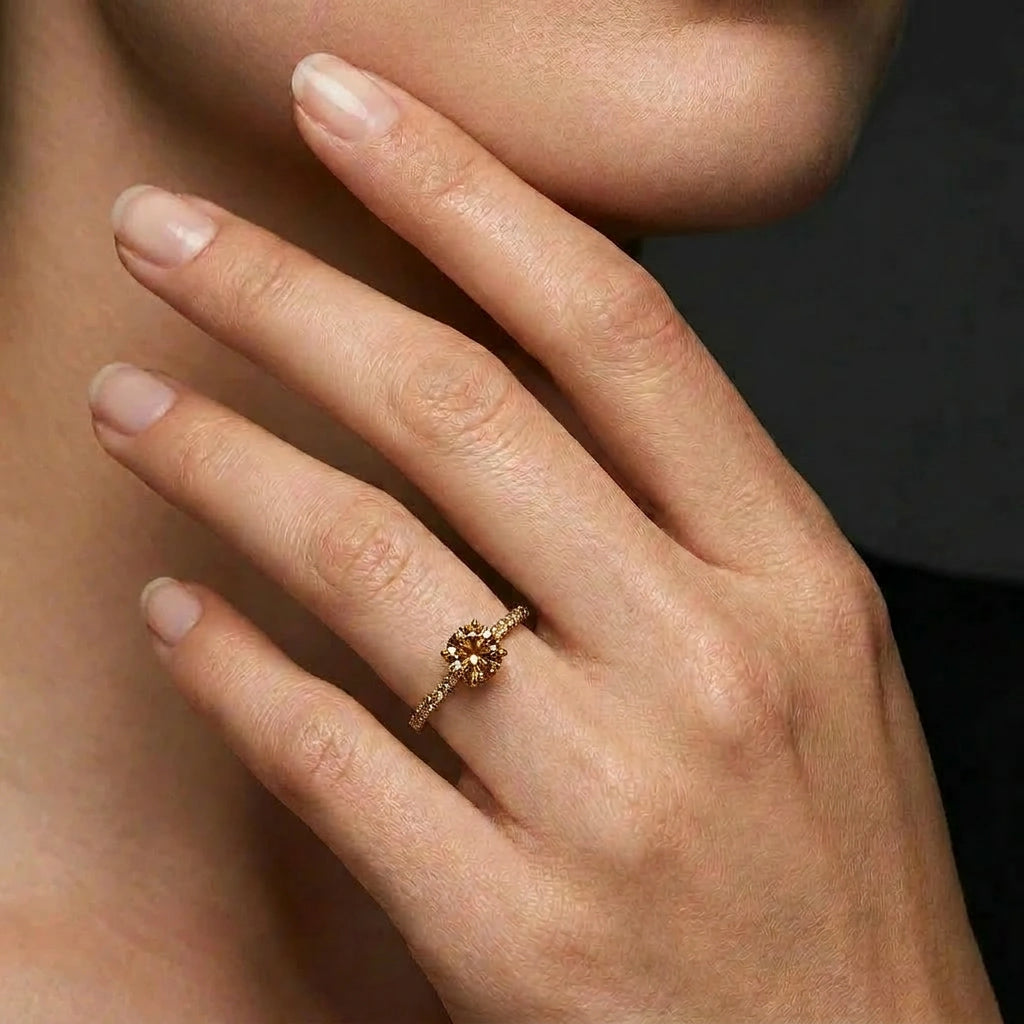 Cognac Diamond Brown Gold Engagement Ring | Black Pearl of Queens