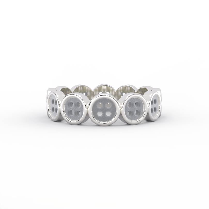 button disc eternity ring in 14k white gold front view
