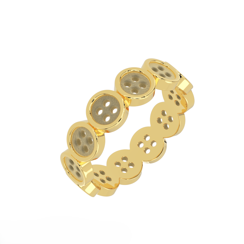button disc eternity ring in 14k yellow gold angled view
