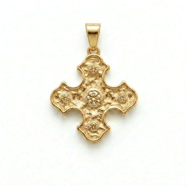 Natural Champagne Diamond Byzantine Cross Pendant — 14K Gold